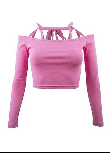 Pembe ip detaylı crop bluz