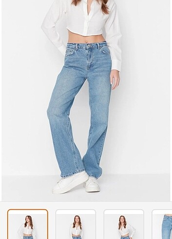 Mavi düşük bel wide leg jean