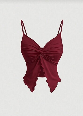 Bordo askılı dekolteli bluz