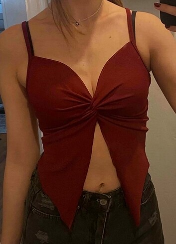Sheinside Bordo askılı dekolteli bluz