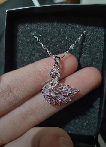 Beden Swarowski pembe çelik gümüş kolye