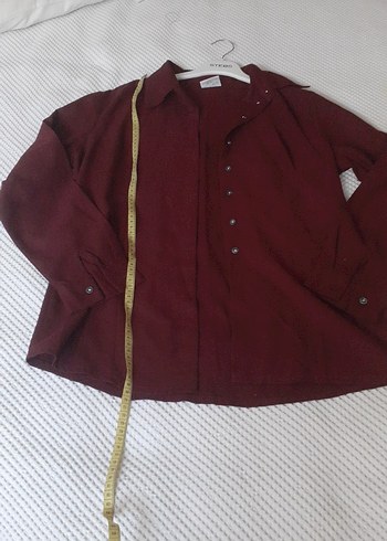 m Beden Bordo Düğmeli Uzun Kollu Kadın Gömlek
