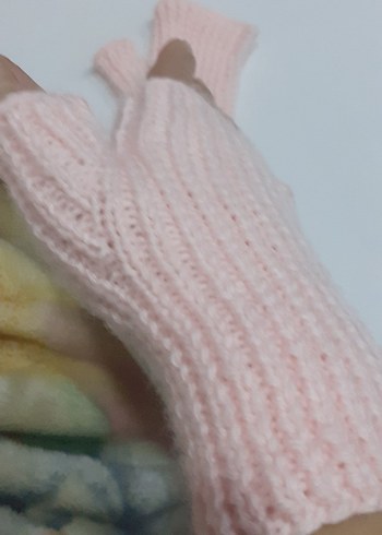 Pembe Örgü Parmaksız Kadın Eldiveni çok esnektir - Görsel 4