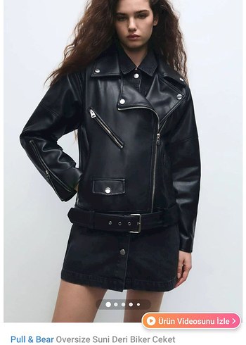 Pull&Bear Oversize Siyah Deri Biker Ceket