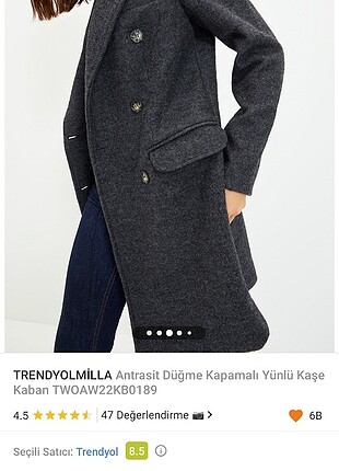 TRENDYOLMILLA DÜĞME KAPAMALI YÜNLÜ KAŞE KABAN