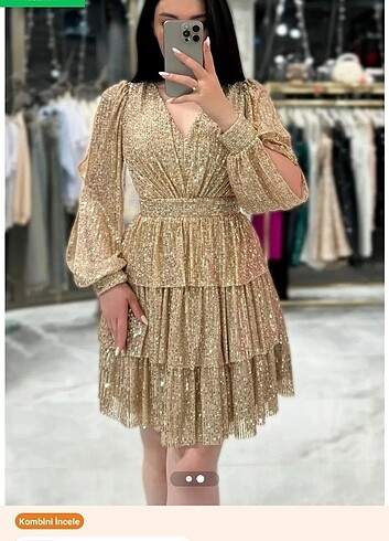 Zara Kısa Gold payet abiye