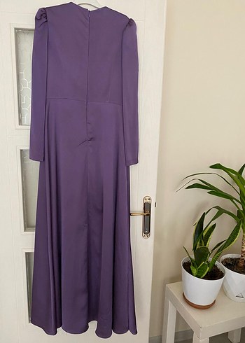 Mor İşlemeli Uzun Kollu Kadın Abiye Elbise - Görsel 3