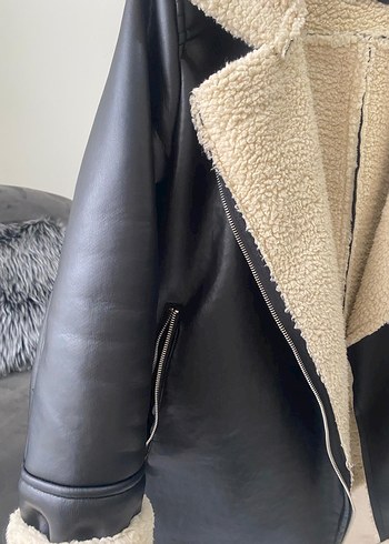 Kürklü Siyah Deri Ceket - Görsel 3