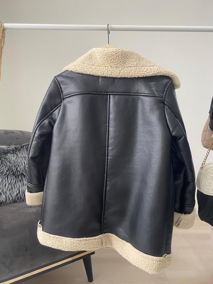 Kürklü Siyah Deri Ceket - Görsel 4