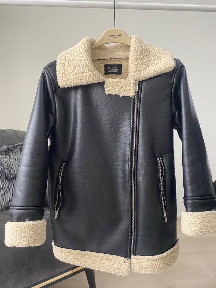 Kürklü Siyah Deri Ceket - Görsel 5