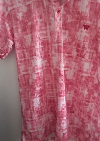 Pembe Batik Desenli Erkek V Yaka Polo Tişört - Görsel 3