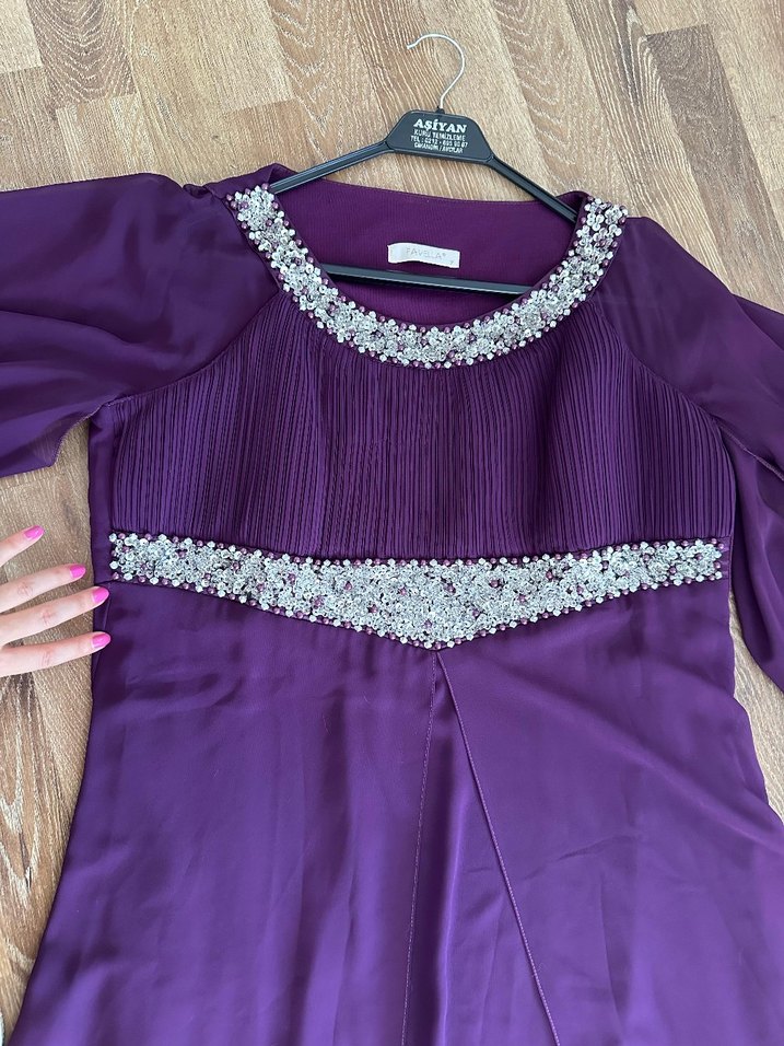 Uzun Mor Nakışlı Bohem Elbise - Görsel 4