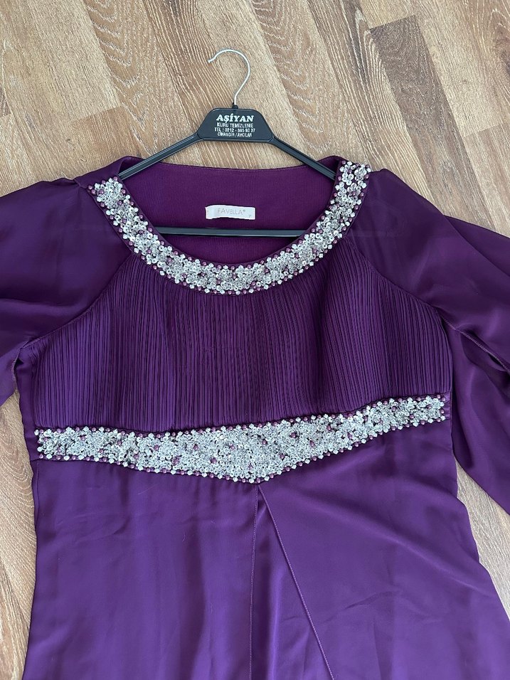 Uzun Mor Nakışlı Bohem Elbise - Görsel 2