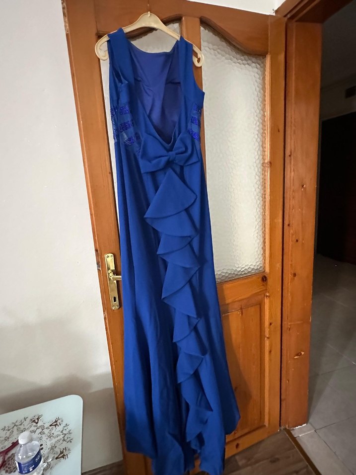42 beden Uzun, Saks Mavi Kadın Elbise - Görsel 4