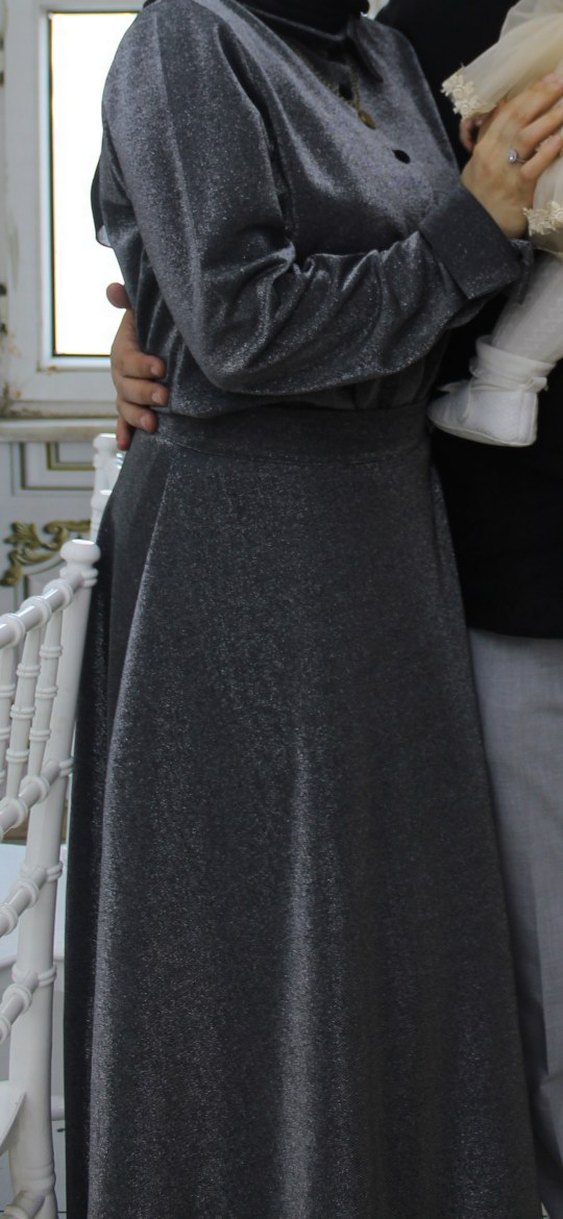 Gri Uzun Drapeli etek bluz takım - Görsel 2