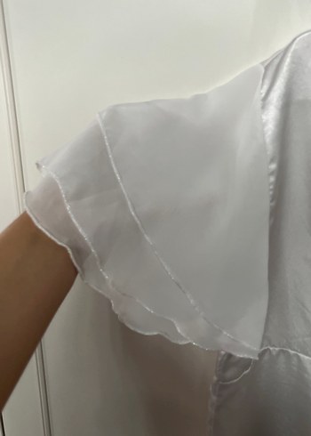 Beyaz Parlak Midi Kadın Sabahlık - Görsel 5