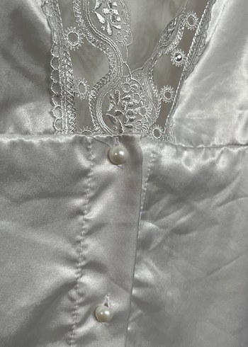 Beyaz Parlak Midi Kadın Sabahlık - Görsel 7