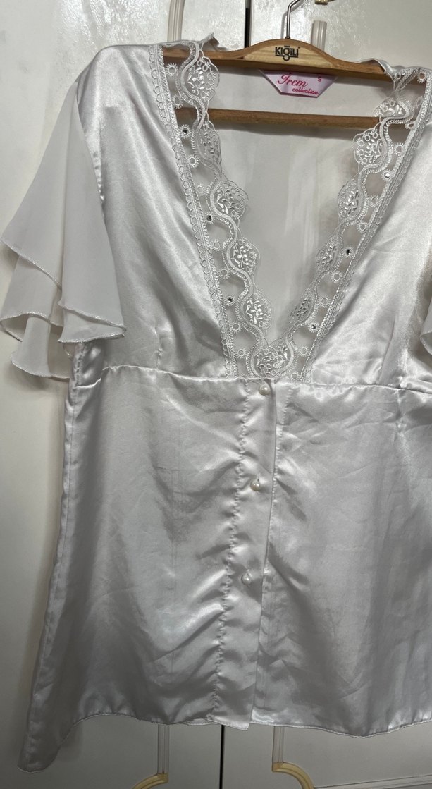 Beyaz Parlak Midi Kadın Sabahlık - Görsel 2