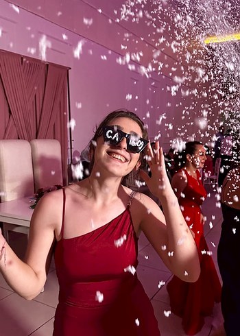 Bordo Yırtmaçlı Abiye Elbise - Görsel 2