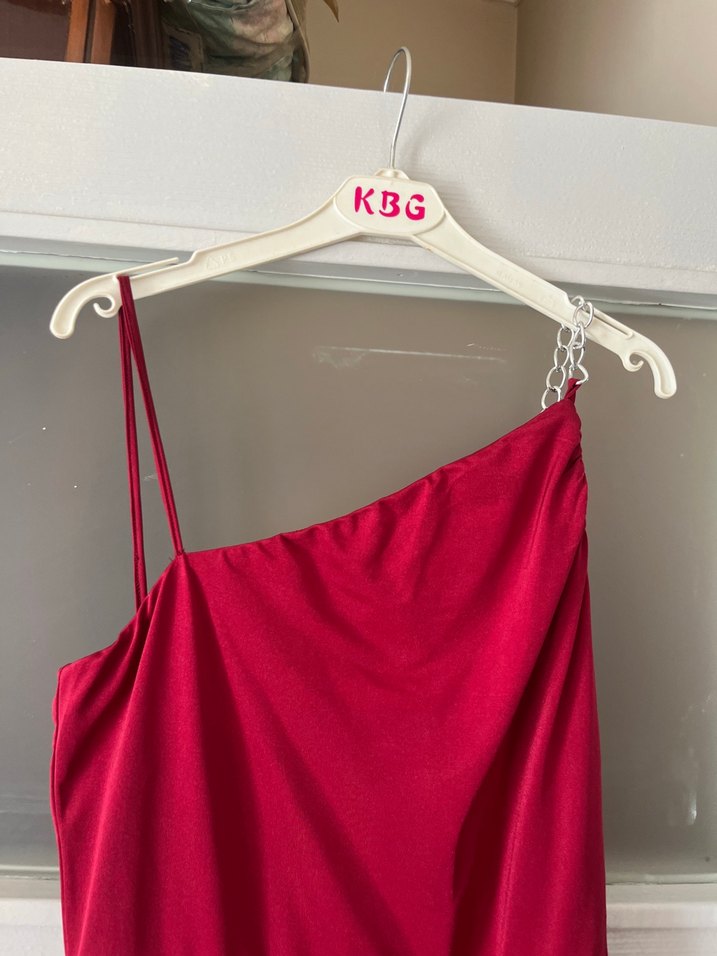 Bordo Yırtmaçlı Abiye Elbise - Görsel 4