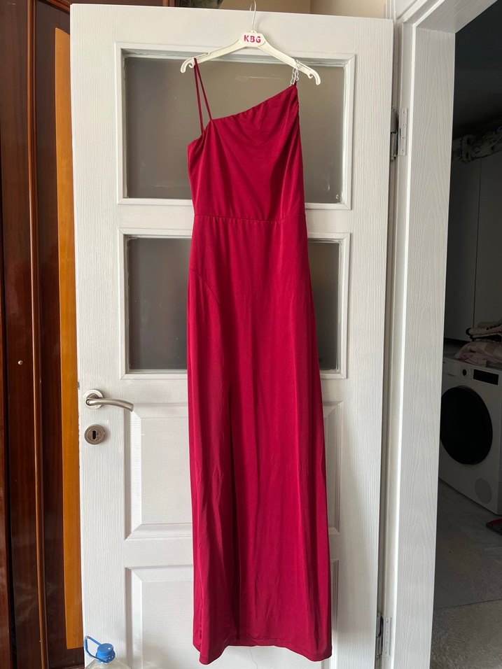 Bordo Yırtmaçlı Abiye Elbise - Görsel 3