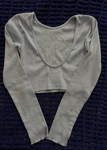 Kadın Beyaz Crop Top Uzun Kollu - Görsel 2