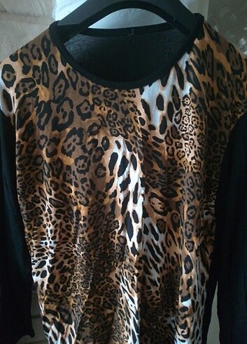 l Beden Leoparlı penye bluz