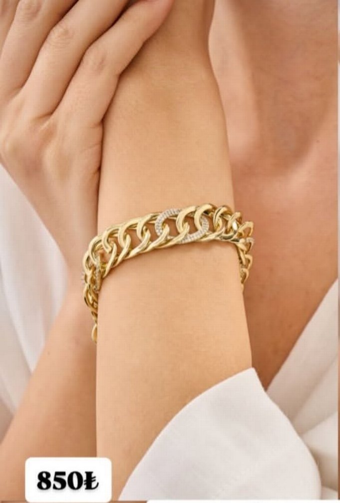 Zincir Detaylı Parlak Altın Bilezik - Görsel 3