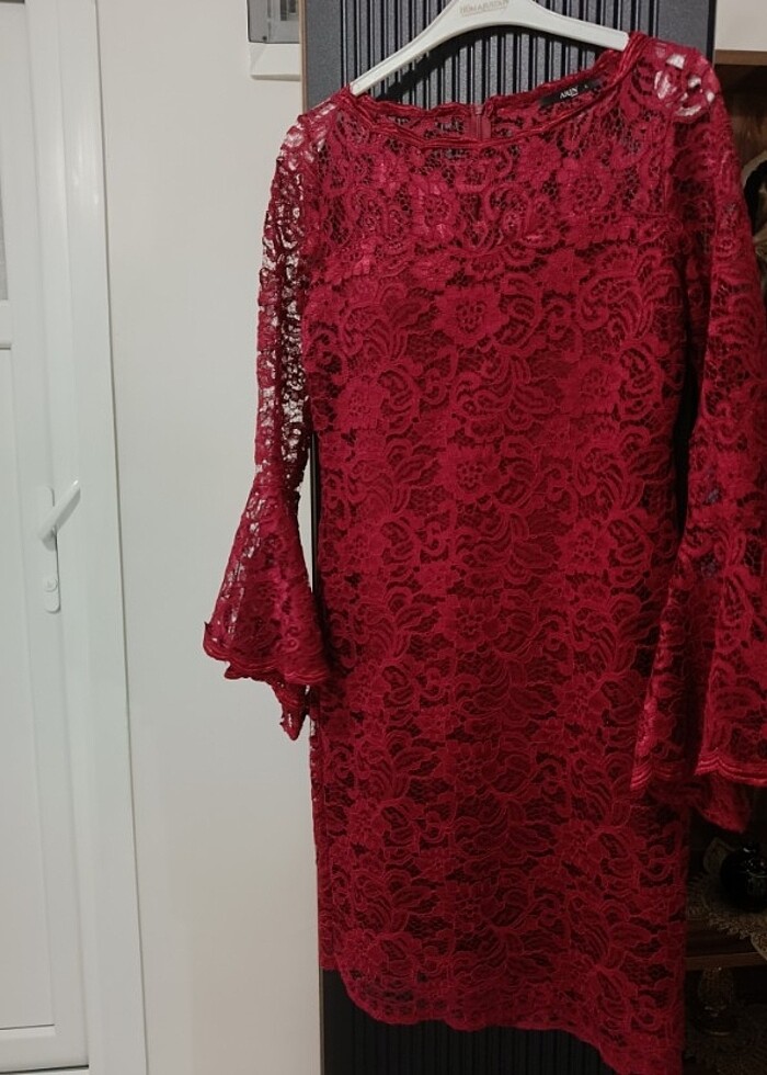 güpürlü dantel şık elbise - Görsel 2