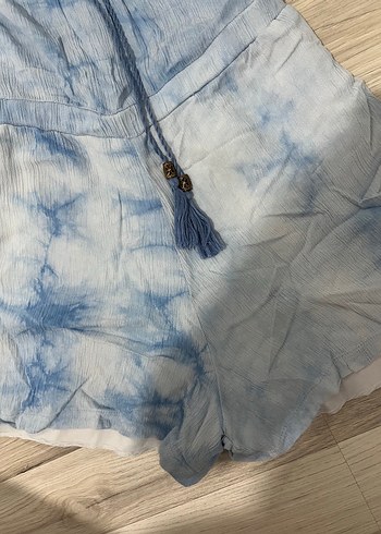 Kadın Mavi Tie-Dye Mini Denim Tulum - Görsel 2