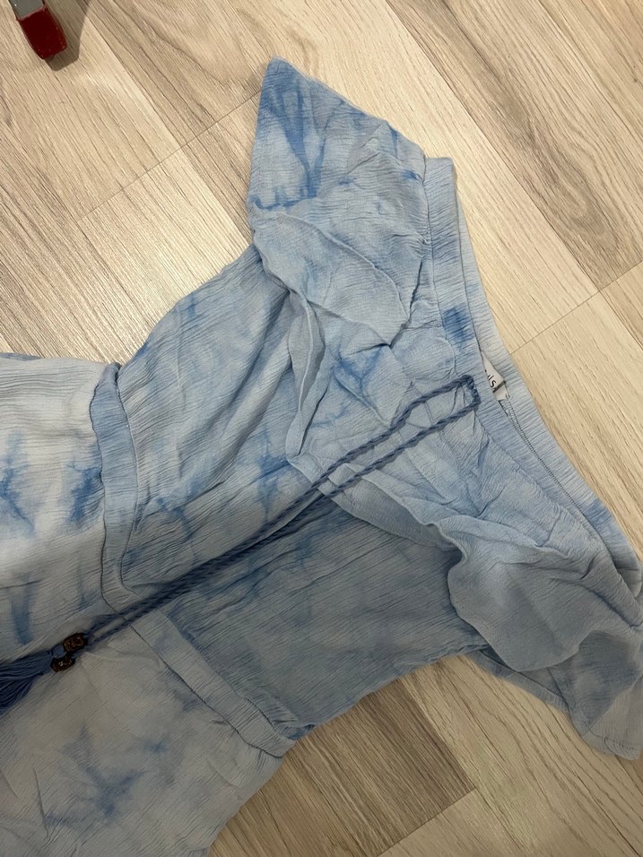 Kadın Mavi Tie-Dye Mini Denim Tulum - Görsel 3