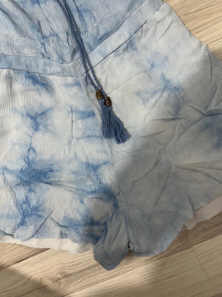 Kadın Mavi Tie-Dye Mini Denim Tulum - Görsel 2