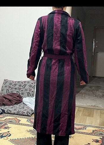 Diğer Uzun Mor Bağlamalı Kadın kaban