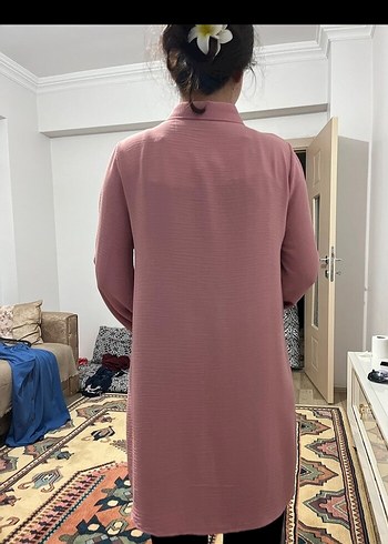 Diğer Düğmeli Pembe Midi Kadın Tunik