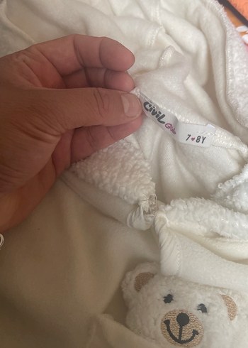 Kız Çocuk Kapüşonlu Beyaz Ponço - Görsel 5