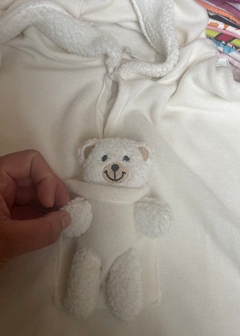 Kız Çocuk Kapüşonlu Beyaz Ponço - Görsel 4