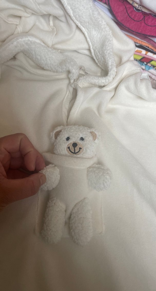 Kız Çocuk Kapüşonlu Beyaz Ponço - Görsel 4