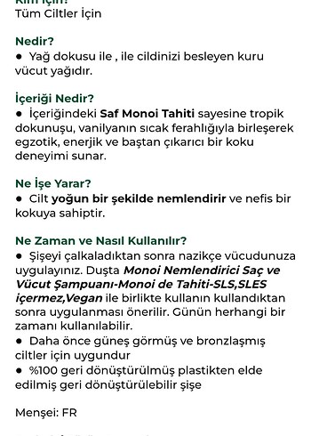 %99 Doğal Monoi Bronzlaştırıcı Yağ 125 ML - Görsel 4