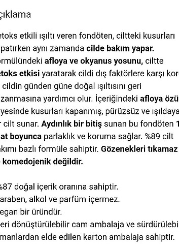 Beden Renk DETOKS ETKİLİ IŞILTI VEREN FONDÖTEN 050