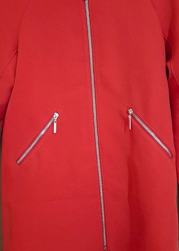 Kırmızı Fermuarlı Midi Kadın Kaban - Görsel 3