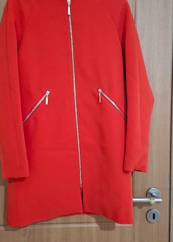 Kırmızı Fermuarlı Midi Kadın Kaban - Görsel 2