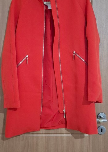 Kırmızı Fermuarlı Midi Kadın Kaban - Görsel 9