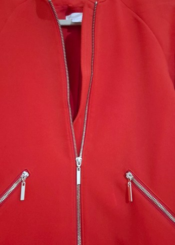 Kırmızı Fermuarlı Midi Kadın Kaban - Görsel 6