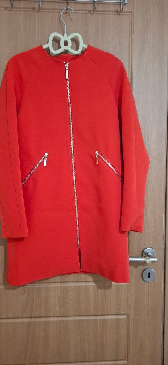 Kırmızı Fermuarlı Midi Kadın Kaban - Görsel 2