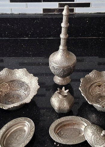 Etnik Desenli Gri Beyaz Sofra Takımı - Görsel 9