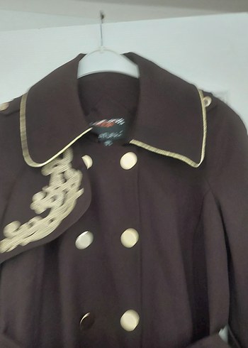 Kahverengi Nakışlı Uzun Kadın Kaban - Görsel 6