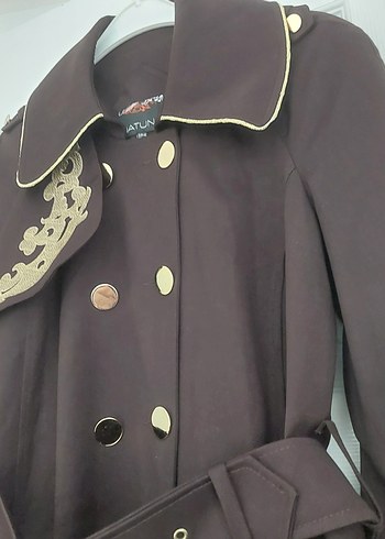 Kahverengi Nakışlı Uzun Kadın Kaban - Görsel 3