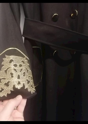 Kahverengi Nakışlı Uzun Kadın Kaban - Görsel 13