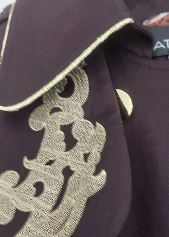 Kahverengi Nakışlı Uzun Kadın Kaban - Görsel 11