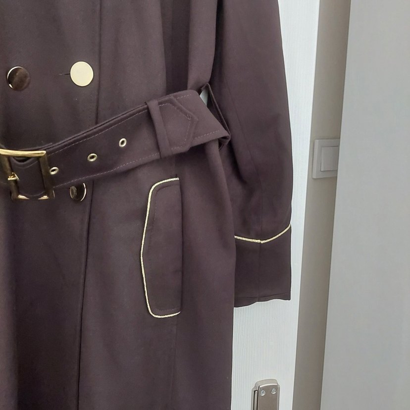 Kahverengi Nakışlı Uzun Kadın Kaban - Görsel 5